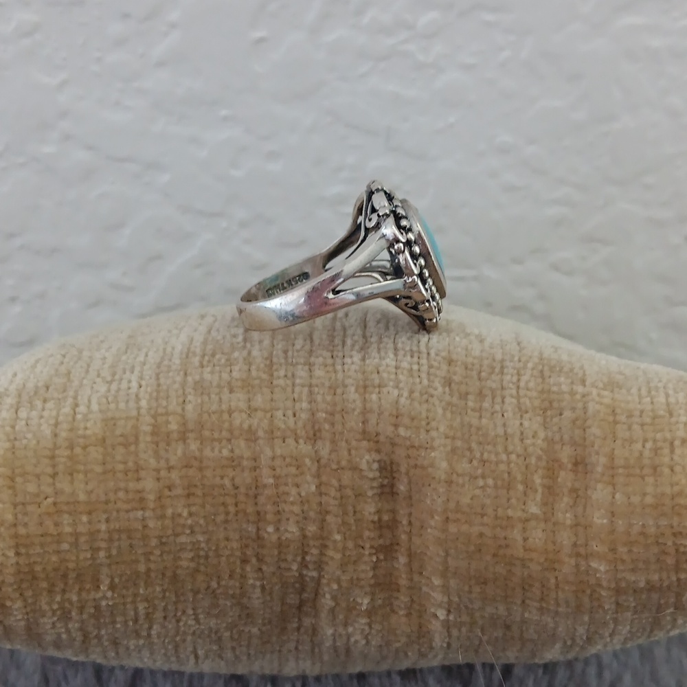 925 Thai Silver Turquoise Heart Ring - Picture 3 of 10